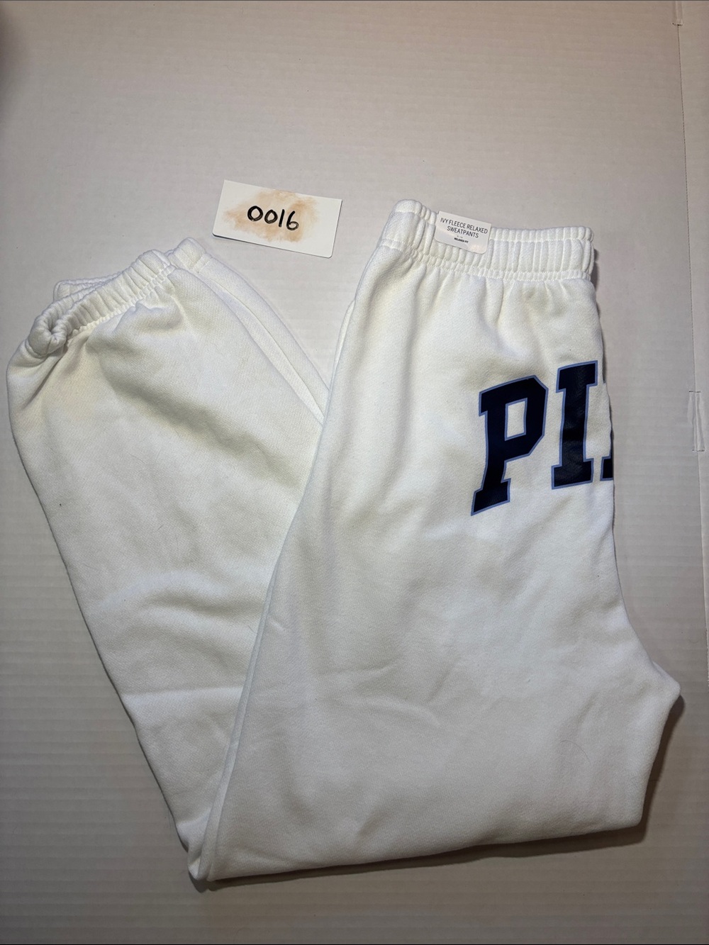 White Sweatpants with Navy 'PINK Lettering - Women's Joggers